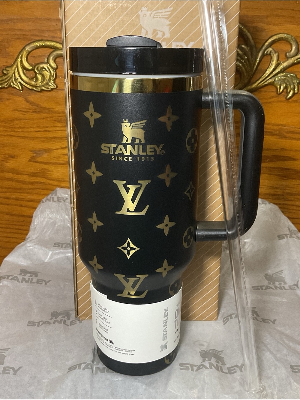 Stanley Black and Gold Travel Mug with Handle 40oz